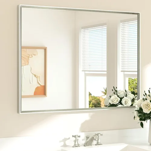 Miniatura 60 de TETOTE Espejo de Baño Dorado de 16" x 20" Latón Dorado Cepillado Rectangular con Marco Biselado Espejo de Tocador de Baño para Sobre el Lavabo