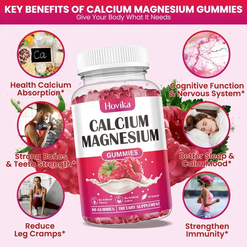 Miniatura 3 de Gomitas de calcio y magnesio y zinc, proporción 2:1 de calcio y magnesio con vitamina D3, K2, B6, B12 para fuerza ósea, función muscular y salud