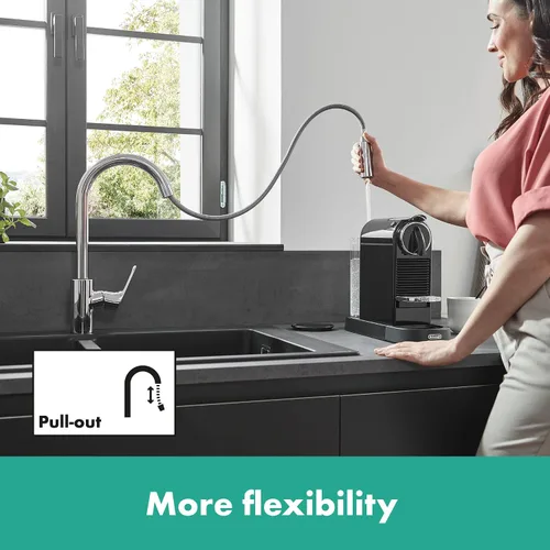 Miniatura 5 de Hansgrohe Metropol - Grifo de cocina para baño individual empotrado con palanca, color negro mate 240 con rociador extraíble y rango giratorio