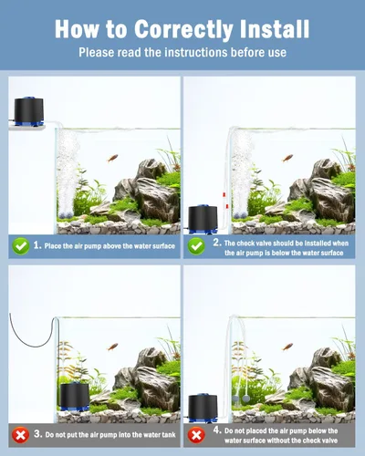 Miniatura 6 de AQQA Bomba de aire para acuario, silenciosa y potente bomba de aire para tanque de peces de 3 W/6 W/10 W con doble salida de acero inoxidable, bomba