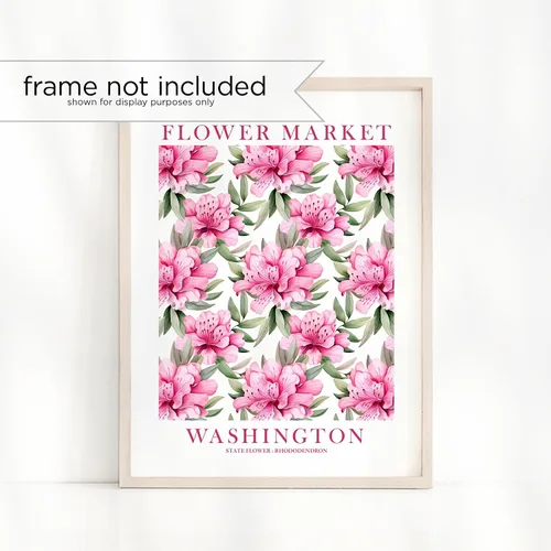 Miniatura 2 de ColorAndFlair Washington State Flower Market Rhododendron Poster Pink Green Wildflower Floral Wall Art Botanical Print Travel Gift (8x10 inches)