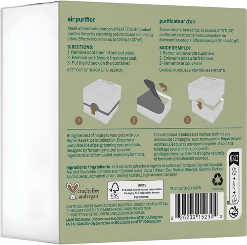 Miniatura 7 de ATTITUDE Purificador de aire con filtro de carbón activado, ingredientes a base de plantas y minerales, atrapa olores y contaminantes de mascotas