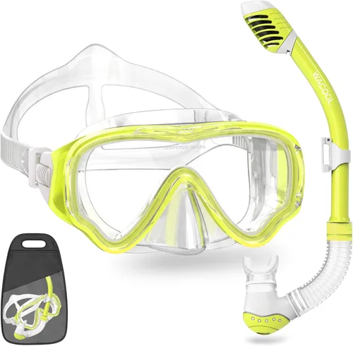 Miniatura 9 de WACOOL Snorkel, buceo, buceo, paquete de equipo para niños y jóvenes, vidrio recubierto antivaho con válvula de purga de silicona y antisalpicaduras