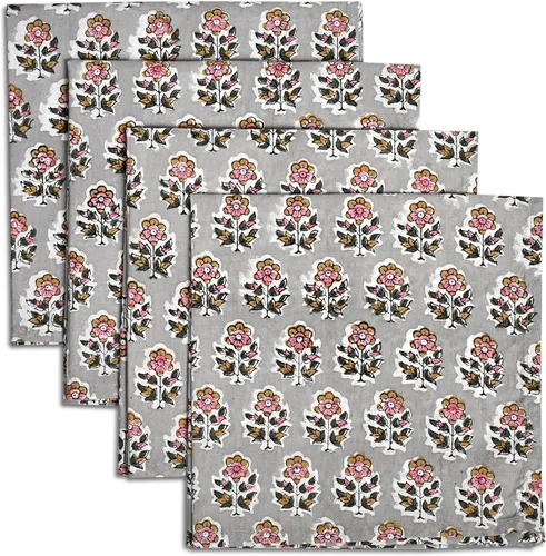 Miniatura 23 de Servilletas de tela CPC 100% algodón Juego de 4 servilletas reutilizables, servilleta de cena floral de bloque de impresión india, servilleta