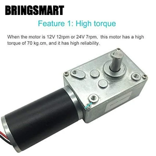 Miniatura 3 de BRINGSMART Motor de engranaje helicoidal de 12V 12rpm DC con controlador de velocidad PWM 73.9 lbs.cm alto par autobloqueo invertido Mini Turbina