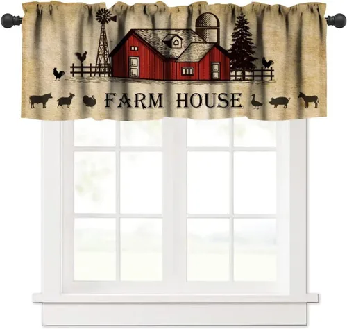 Miniatura 34 de Cenefa de piel de vaca blanca y negra, con estampado de animales de granja occidental, cortina corta opaca para ventana de granja, cocina