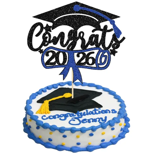 Miniatura 17 de Gyufise 1 decoración de pastel de graduación azul 2024 de felicitaciones para tartas de graduación 2024, decoración de pastel con purpurina