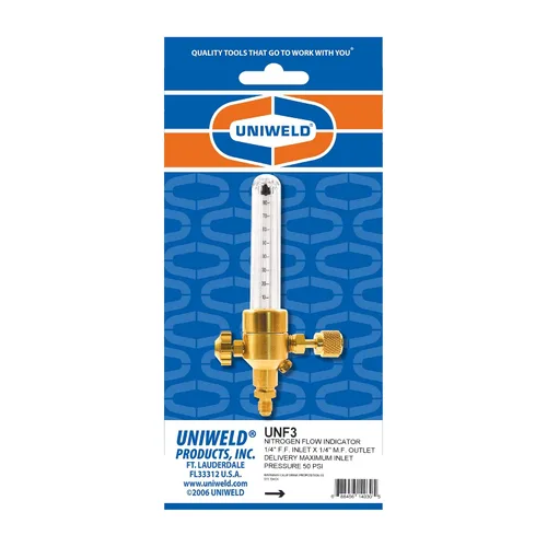 Miniatura 3 de Uniweld UNF3 Indicador de flujo de nitrógeno con conexión de entrada hembra de 1/4 pulg. y conexión de salida macho de 1/4 pulg.