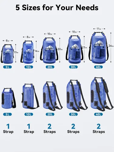 Miniatura 2 de HEETA Bolsa Seca Impermeable para Mujeres y Hombres, 5L/10L/20L/30L/40L Tapa Enrollable Bolsa de Almacenamiento Seca Ligera Mochila con Funda