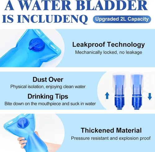 Miniatura 5 de Mochila de hidratación con bolsa de agua de 2 L, chaleco ligero y transpirable para correr, correas ajustables para el pecho, paquete de agua
