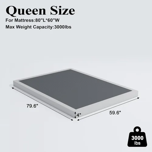 Miniatura 2 de Vehowy - Somier de 4 Pulgadas para Cama Queen, Somier de Tamaño Queen Únicamente, Base de Colchón de Alta Resistencia, Base de Cama Metálica