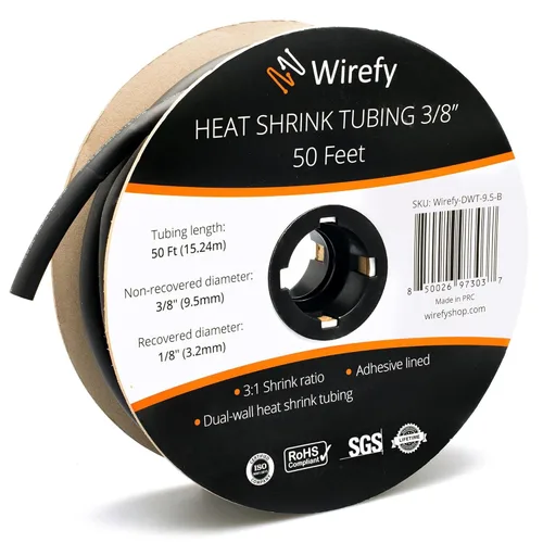 Miniatura 14 de Wirefy - Tubo termorretráctil de 3/8 pulgadas, relación 3:1, forro adhesivo, termorretráctil de grado marino, rojo, rollo de 50 pies