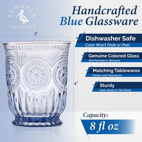 Miniatura 2 de Juego de cristalería azul de Yungala de 6 vasos pequeños aptos para lavaplatos, vasos de vidrio azul, vasos altos y de vino a juego disponibles