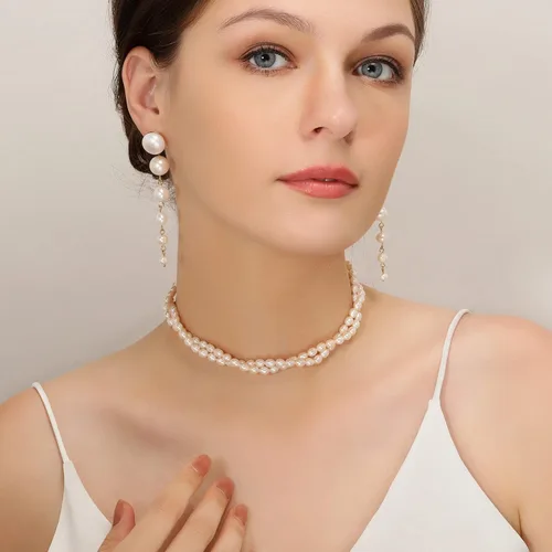Miniatura 6 de Gargantilla de perlas, collar de gargantilla de perlas chapado en oro de 14 quilates para mujeres y niñas, collar de perlas de agua dulce natural