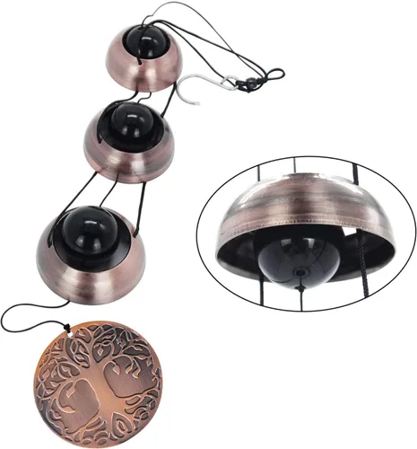 Miniatura 2 de ASTARIN Campanas de viento del Árbol de la Vida para exterior, Campana de viento de templo de cobre rojo con 3 campanas, Campana de viento de cobre