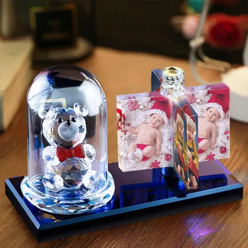 Miniatura 25 de Impresión de cristal con tu foto, decoración de escritorio de oficina, regalo personalizado sobre marco transparente de vidrio con soporte, rosa