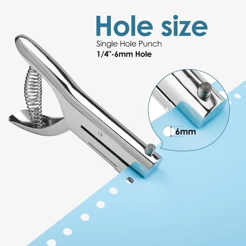 Miniatura 3 de MROCO Perforadora de un solo agujero de 1/4", Perforadora manual para manualidades y papel, perforadora resistente para tarjetas de papel, plástico