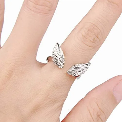 Anillos de ángel abierto retro vintage lindos anillos de ala de dedo dorados sin anillo plata talla única