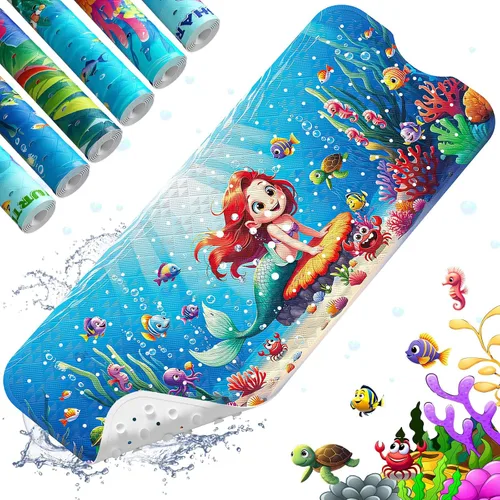 Miniatura 24 de XIYUNTE Tapete de baño para bebé, para niños, 40 x 16 pulgadas, extralargo, antideslizante, de caricaturas, para tina o ducha, con ventosas