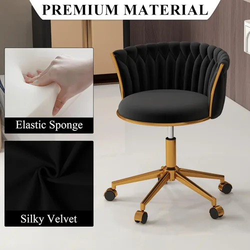 Miniatura 5 de ABET Silla de tocador con ruedas, pequeña silla de escritorio de terciopelo para oficina, taburetes de maquillaje semicirculares tejidos a mano