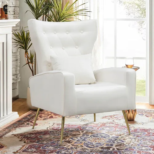 Miniatura 9 de Sillas decorativas de terciopelo con respaldo de ala y almohada lumbar, sillón moderno para sala de estar, dormitorio, silla auxiliar de recepción