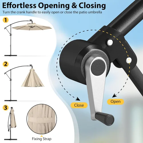Miniatura 9 de Tangkula Sombrilla solar de patio de 10 pies, sombrilla voladiza para exteriores con rotación de 360 grados, poste de aluminio, fácil ajuste