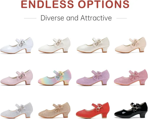 Miniatura 6 de Dufannie Zapatos de vestir para niñas, zapatos de tacón bajo de princesa, zapatos planos con purpurina para bodas y fiestas