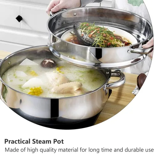Miniatura 8 de Cabilock Olla de vapor de acero inoxidable de 4 niveles, olla caliente multifuncional de 10.82 pulgadas para cocinar al vapor alimentos y sopas