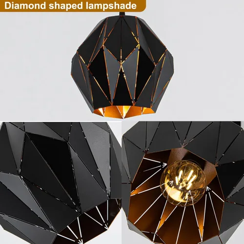 Miniatura 4 de Lámpara colgante industrial vintage negra de 7.9 pulgadas Geometric Diamond Ceiling Hanging Light Fixture, Metal E26 Pendant Lamp for Kitchen