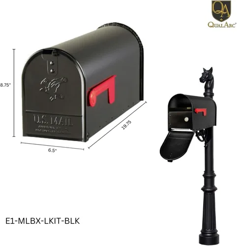 Miniatura 3 de E1-MLBX-LKIT-WHT Buzón de acero galvanizado a prueba de óxido con inserto de bloqueo, pestillo de acero y bandera de aluminio roja, color blanco