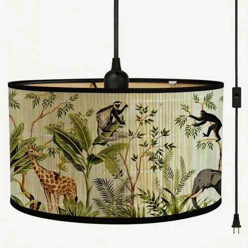 Miniatura 22 de Bioaqua - Lámpara colgante de bambú con cable enchufable (15 pies), lámpara colgante de macramé estilo bohemio con patrón, luces colgantes bohemias