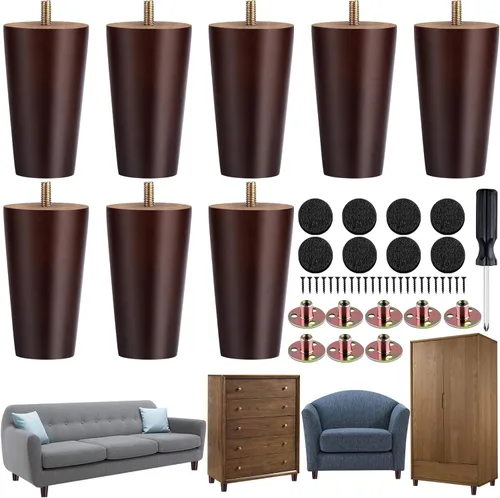 Miniatura 8 de TURSTIN 8 patas redondas para muebles de 3 pulgadas, patas redondas de madera maciza con tuercas en T M8, patas de sofá, patas de repuesto