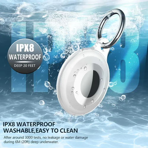 Miniatura 3 de Paquete de 2 fundas impermeables IPX8 para AirTag con llavero, ligeras, antiarañazos, fácil de instalar, suave, a prueba de golpes, para equipaje