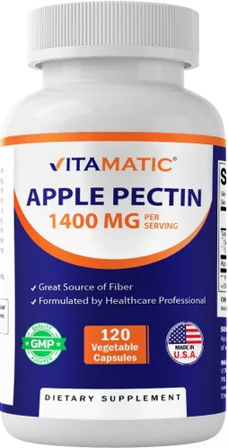Vitamatic Pectina de manzana 700 mg – 120 cápsulas vegetarianas por botella Suplemento de fibra dietética natural – Apoya la salud digestiva y la
