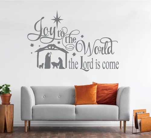 Miniatura 2 de Joy to The World - Calcomanías de pared con citas de Navidad Belén, vinilo para pared, decoración navideña LC015 (gris)