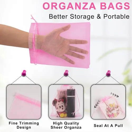 Miniatura 5 de ANZNKU Paquete de 50 bolsas de organza surtidas de 6 x 9 pulgadas, bolsas de malla con cordón, bolsa de malla para regalos, bolsa de organza grande