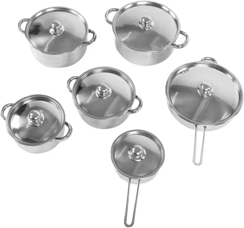 Miniatura 2 de Haofy Juego de utensilios de cocina de acero inoxidable de 6 piezas con sartén de 11.0 in y ollas de 18 a 10.2 in para inducción, gas, estufas