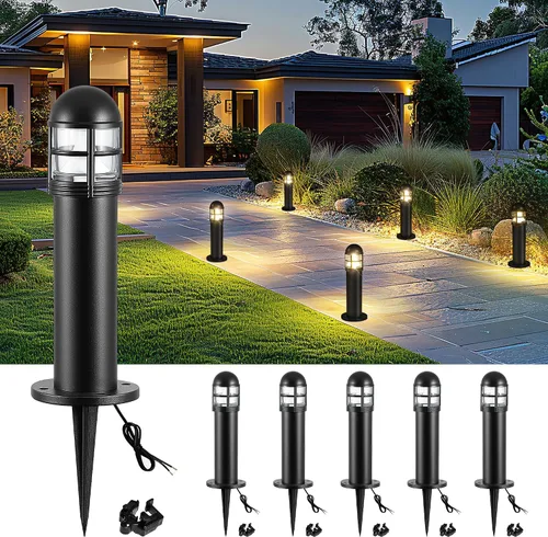 Miniatura 12 de 2 paquetes de luces de paisaje de bajo voltaje para caminos, luz de bolardo LED de 12V IP67 impermeable, luces cableadas para entrada al aire libre