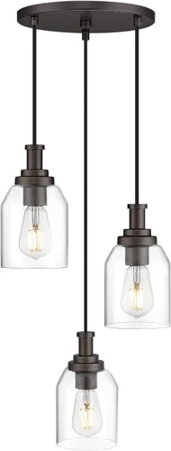 Miniatura 25 de Zeyu Lámpara Colgante Moderna de Oro, Lámpara Colgante de Vidrio de 1 Luz para Cocina y Comedor, Soporte de Vidrio Transparente, Acabado en Negro