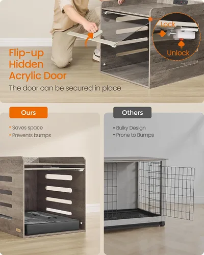 Miniatura 4 de Feandrea Mueble moderno para perros con estación de carga, pequeña perrera interior con puerta acrílica oculta abatible, para perros pequeños