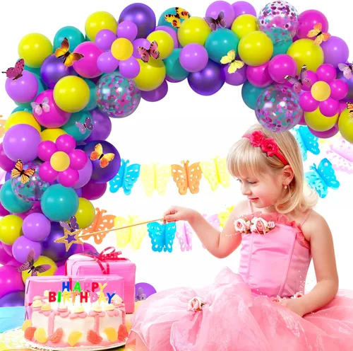 Miniatura 4 de Globos rosa azul púrpura, 60 piezas de 30,5 cm Globos metálicos rosa púrpura turquesa amarillo con confeti para decoración temática mágica de Azul