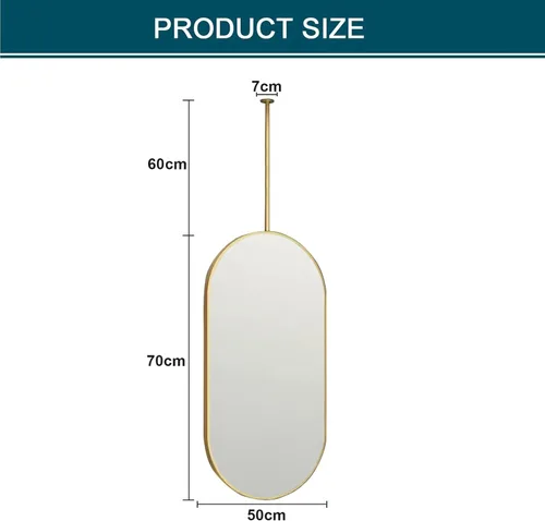 Miniatura 2 de Espejos de baño para tocador, espejo dorado montado en el techo con marco de metal y barra para colgar en el techo, espejo de pared decorativo