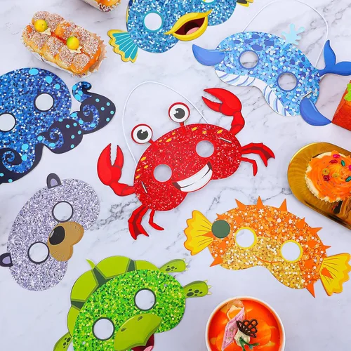 Miniatura 7 de Minatee 24 máscaras para niños bajo el mar, océano, animales, cumpleaños, divertidas máscaras para niños, suministros de fiesta bajo el mar, océano