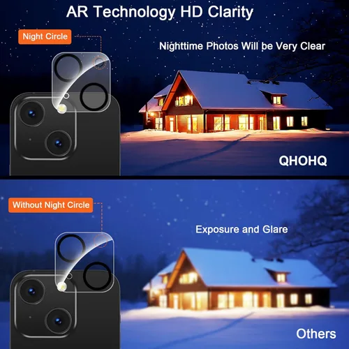 Miniatura 7 de QHOHQ Paquete de 3 protectores de pantalla para iPhone 15 [6.1 pulgadas] con 3 protectores de lente de cámara, película de vidrio templado