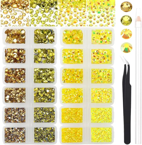 Miniatura 13 de 15000 unidades de diamantes de imitación de resina de la serie verde de 0.18 a 0.18 pulgadas, redondos sin termofijar, gelatina y parte inferior