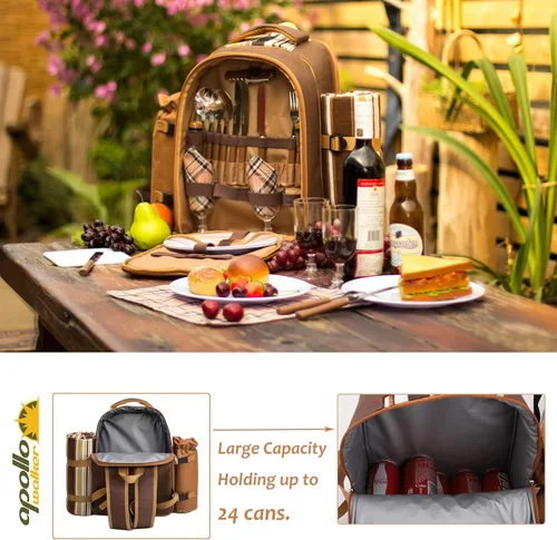 Miniatura 5 de Apollo Walker Mochila de picnic para 4 personas con compartimento refrigerador, bolsa de vino, manta de picnic (45 x 53 pulgadas), lo mejor