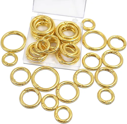 Miniatura 8 de 24 anillos de resorte de gatillo, clip de mosquetón circular, llaveros de carpeta dorada, clip de llavero de metal, ganchos redondos a presión