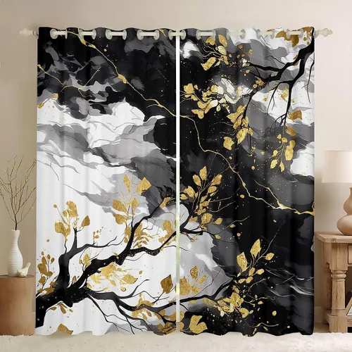 Miniatura 26 de Feelyou Cortinas abstractas para dormitorio, sala de estar, cortinas opacas de oscurecimiento negro y azul, con estampado de mármol, 2 paneles de 38