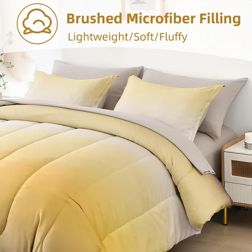Miniatura 3 de Anibedding - Juego de edredón gradiente amarillo tamaño King de 7 piezas, amarillo y gris ombre, cama en una bolsa, juego completo de ropa de cama
