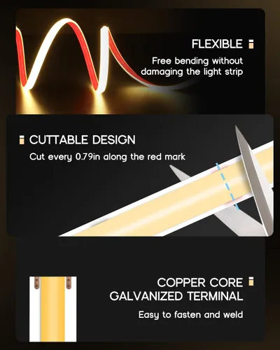 Miniatura 6 de Tiras de Luces LED COB Luz Azul, 12V 32.8 pies IP67 Impermeable Alto CRI 95Ra+ Súper Brillante, Luces Flexibles para Barco para Pesca Nocturna